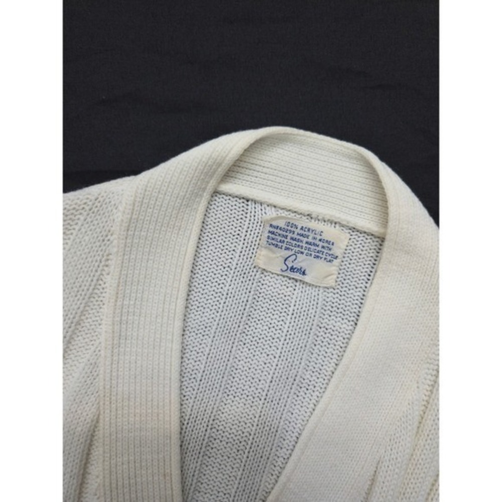 Vintage Sears Women's Cream Knit Cardigan‎ Open Front Pockets Sweater Size Small
